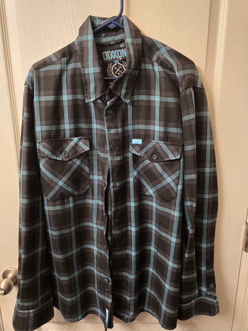DIXXON Union Square Black and Teal Plaid Button-Down Shirt
